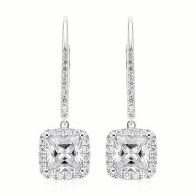 Kiss Sterling Silver Princess Cut Cubic Zirconia made with Swarovski Elements Drop Earrings