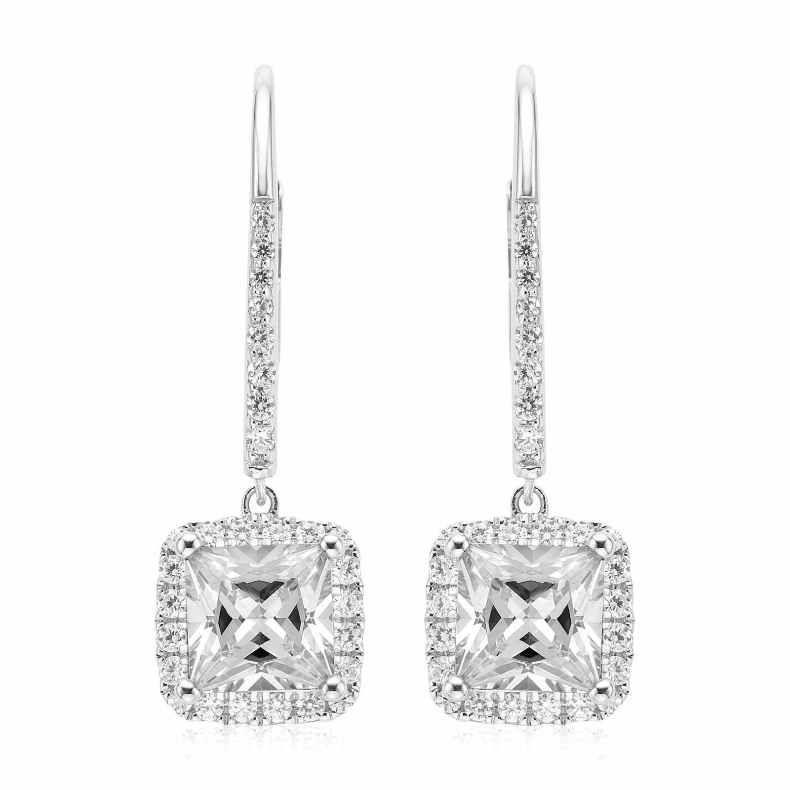 KISS Sterling Silver Princess Cut Cubic Zirconia Drop Earrings