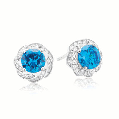 Sterling Silver Round Cubic Zirconia with Swarovski Elements Stud Earrings