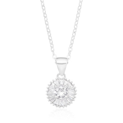 Sterling Silver Baguette & Round White Cubic Zirconia Pendant