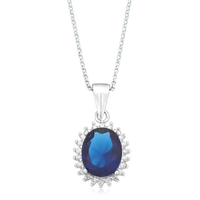 Sterling Silver Blue and White Cubic Zirconia Necklace