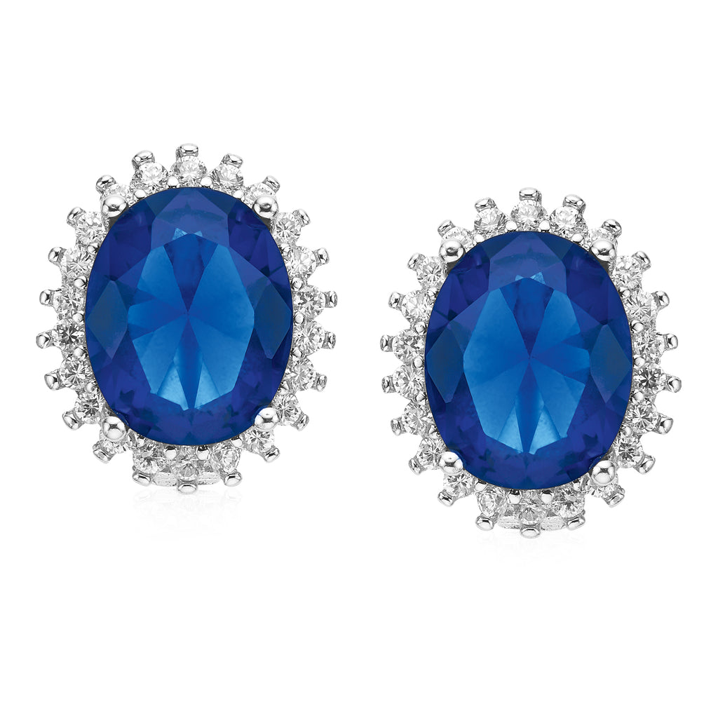 Sterling Silver Blue and White Cubic Zirconia Stud Earrings