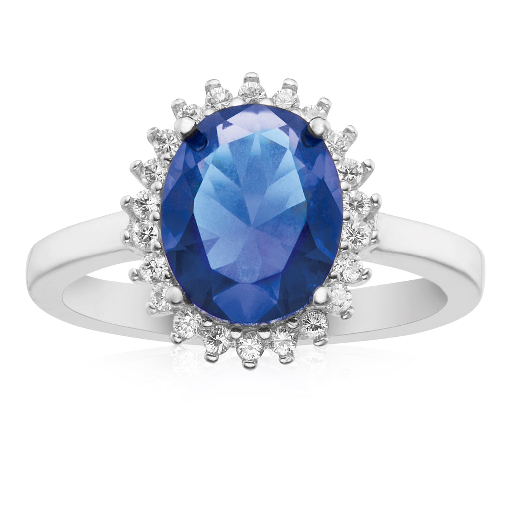 Sterling Silver Blue and White Cubic Zirconia Ring