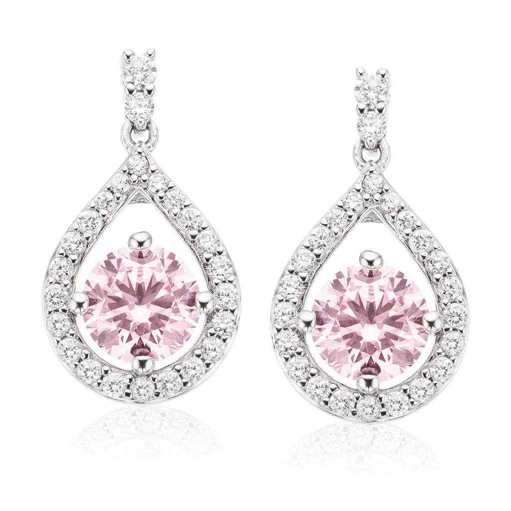 Sterling Silver Round Pink and White Precious Stones Earrings