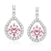 Sterling Silver Round Pink and White Precious Stones Earrings