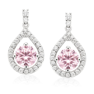 Sterling Silver Round Pink and White Precious Stones Earrings