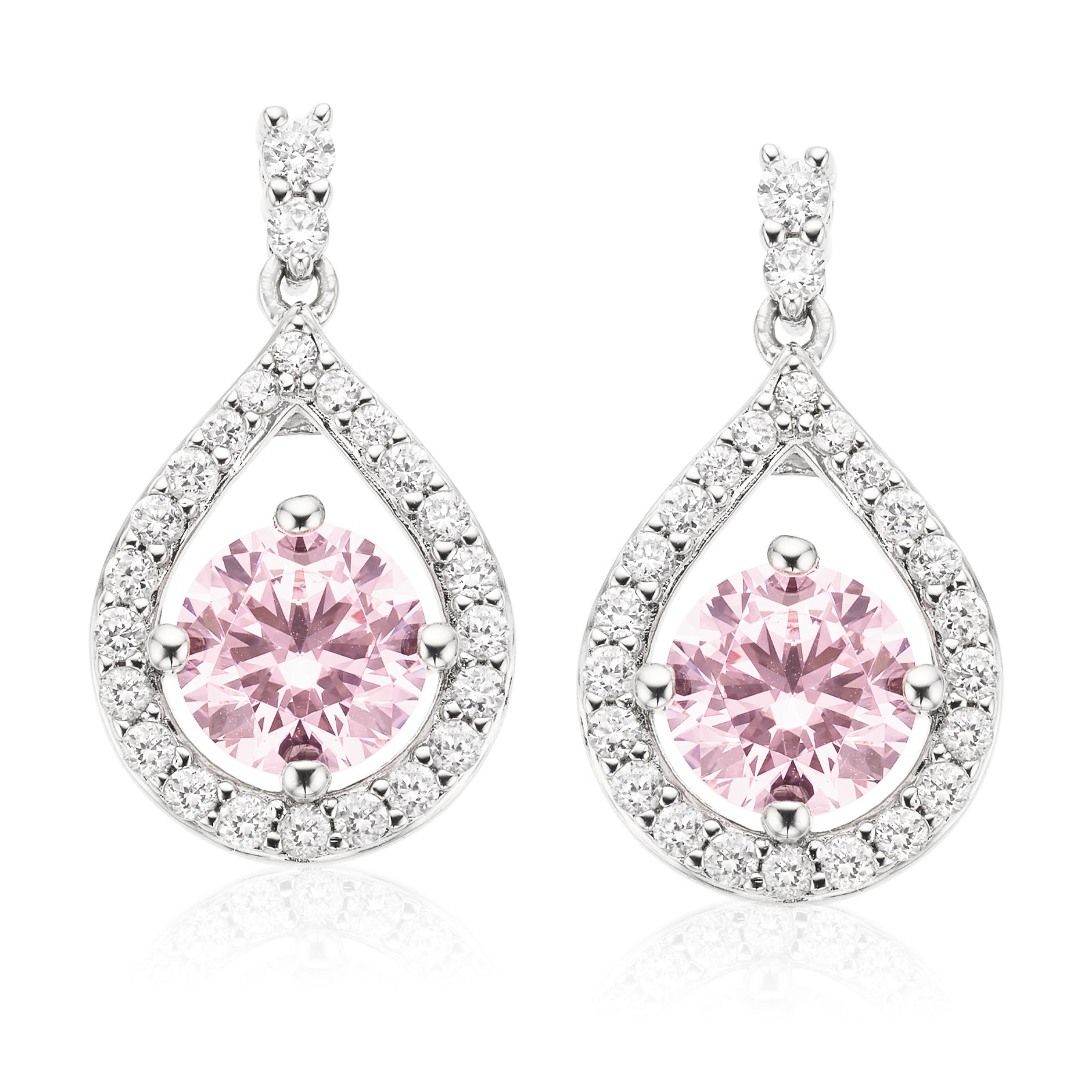KISS Sterling Silver Round Pink and White Precious Stones Earrings