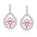 Sterling Silver Round Pink and White Precious Stones Earrings