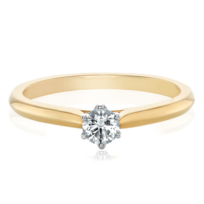 Solitaire 9ct Two Tone Gold Round Brilliant Cut 1/4 CARAT tw of Diamonds Ring