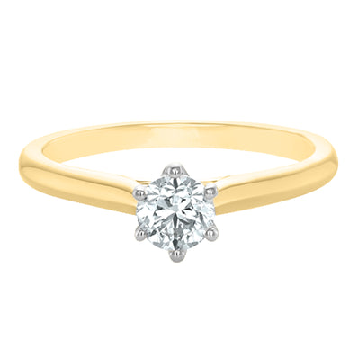 Solitaire 9ct Two Tone Gold Round Brilliant Cut 1/2 CARAT of Diamonds Ring