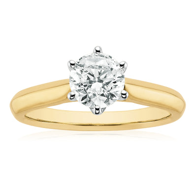 Solitaire 18ct Two Tone Gold Round Brilliant Cut 1 CARAT tw of Diamonds Ring