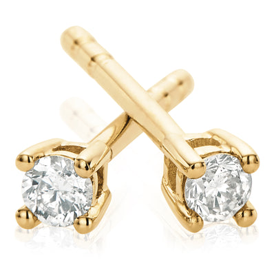 Solitaire 9ct Yellow Gold Round Brilliant Cut 0.06 CARAT tw of Diamonds Stud Earrings