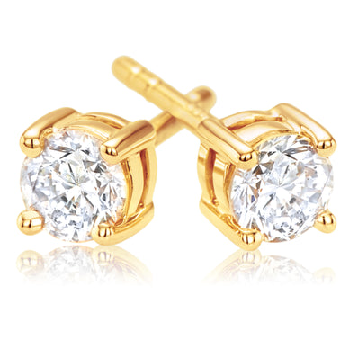 Solitaire 9ct Yellow Gold Round Brilliant Cut 1/2 CARAT tw of Diamonds Stud Earrings