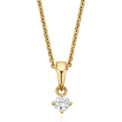 Solitaire 9ct Yellow Gold Round Brilliant Cut 0.10 CARAT tw of Diamonds Pendant