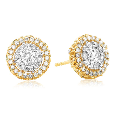 Paris 14ct Yellow Gold Round Brilliant Cut 3/4 CARAT tw of Diamonds Stud Earrings