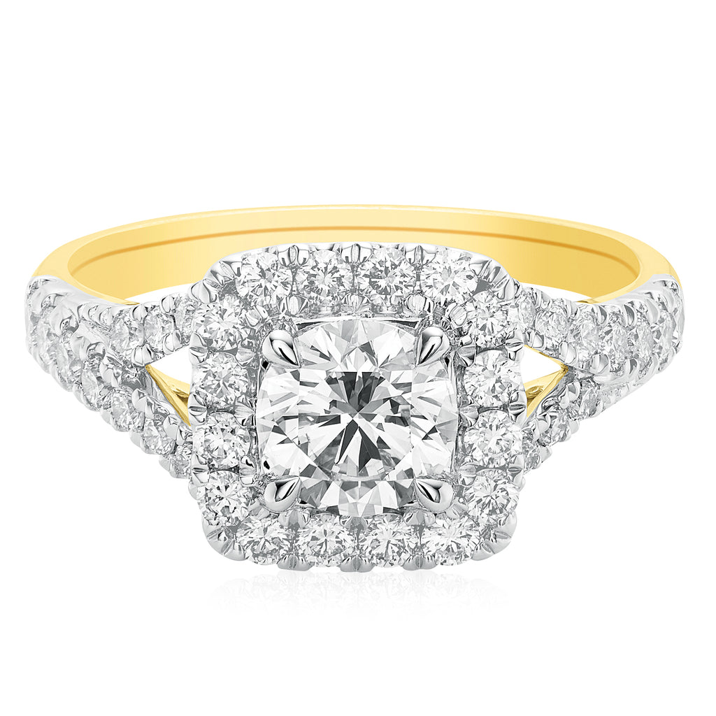 Celebration 18ct Yellow Gold Round Brilliant Cut 1 1/2 Carat tw of Certified Lab Grown Diamonds Ring