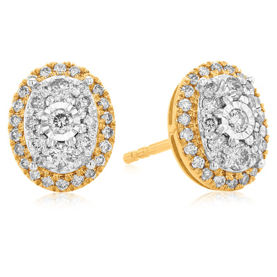 London 9ct Yellow Gold Round Brilliant Cut 1/2 Carat tw of Diamond Oval Earrings