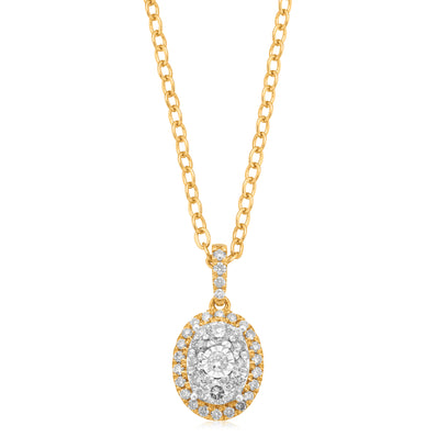 London 9ct Yellow Gold Round Brilliant Cut 0.33 Carat tw of Diamond Oval Pendant