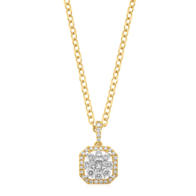 London 9ct Yellow Gold Round Brilliant Cut 0.33 Carat tw of Diamond Flower Pendant