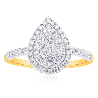 9ct Yellow Gold Round Brilliant Cut 1/2 CARAT tw of Diamonds Ring