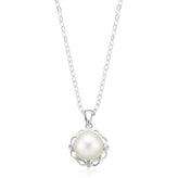 Sterling Silver Round 8-9mm Freshwater Pearl & Diamond Set Pendant