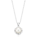 Sterling Silver Round 8-9mm Freshwater Pearl & Diamond Set Pendant