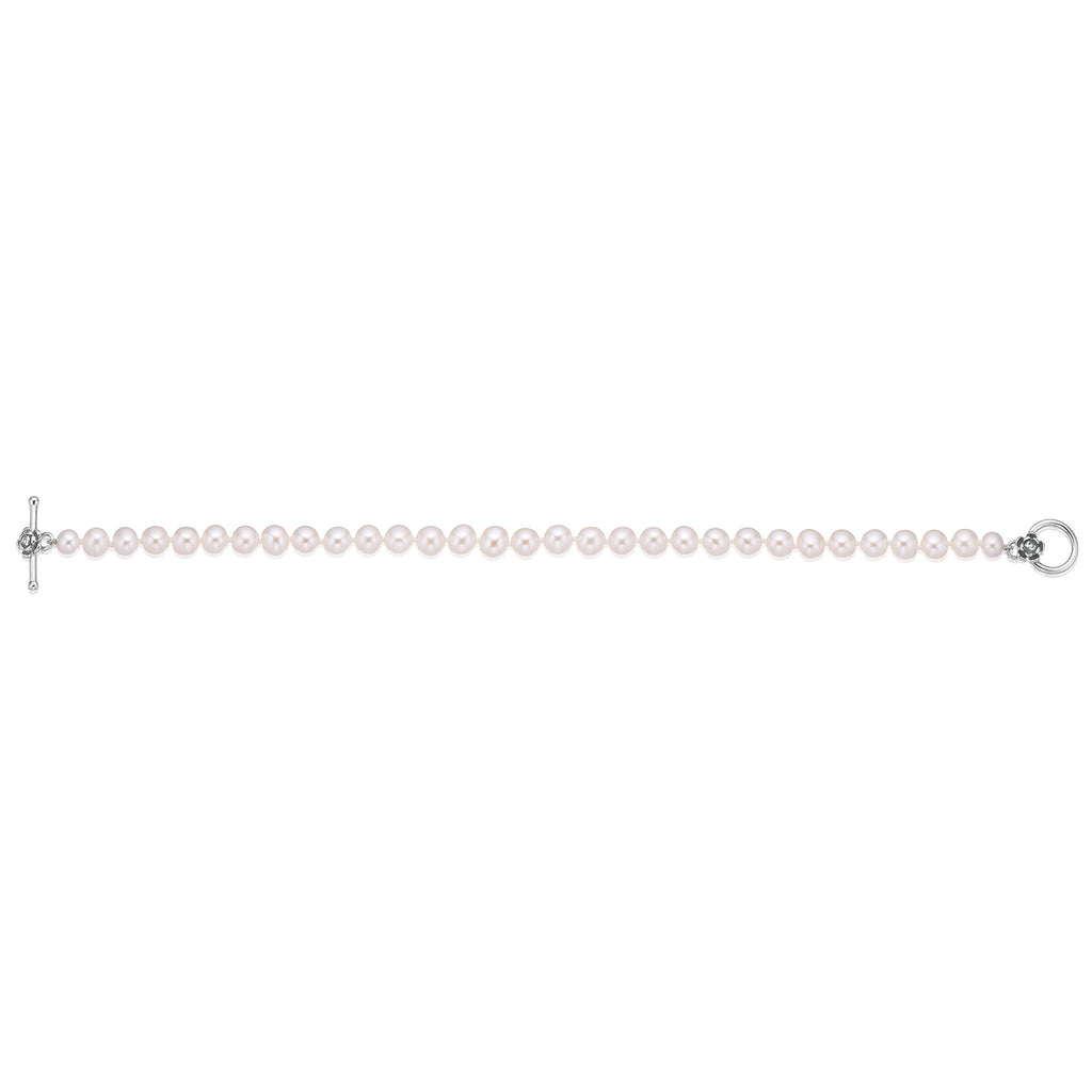Sterling Silver 5-6mm Freshwater Pearl T-bar Bracelet
