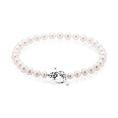 Sterling Silver 5-6mm Freshwater Pearl T-bar Bracelet