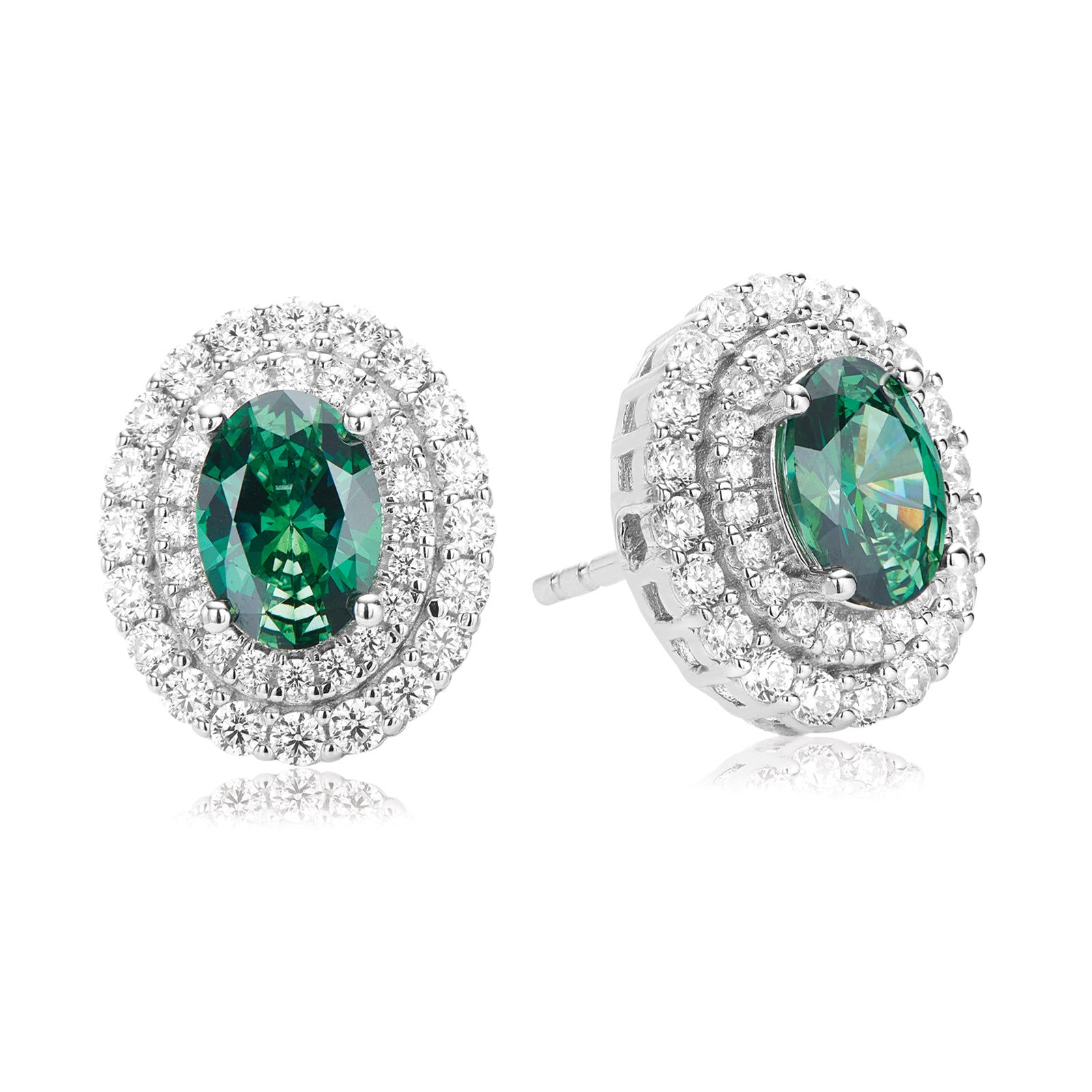 KISS Sterling Silver Oval Cut Green Cubic Zirconia Stud Earrings