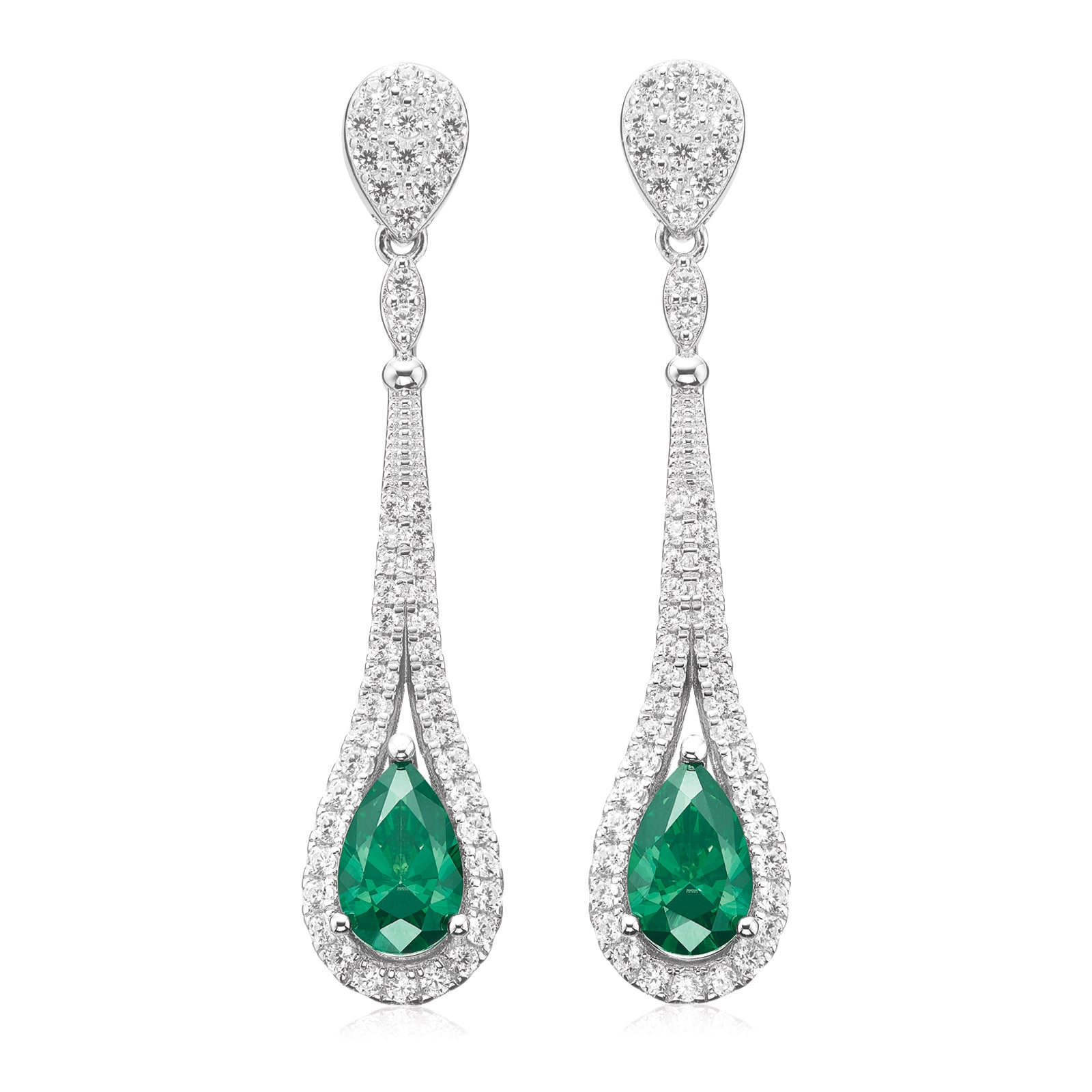 KISS Sterling Silver White & Green Drop Earrings
