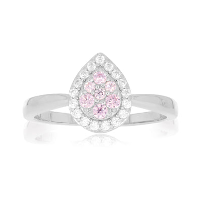 Sterling Silver Round Pink & White Cubic Zirconia Ring