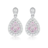 Sterling Silver Round Pink & White Cubic Zirconia Earrings