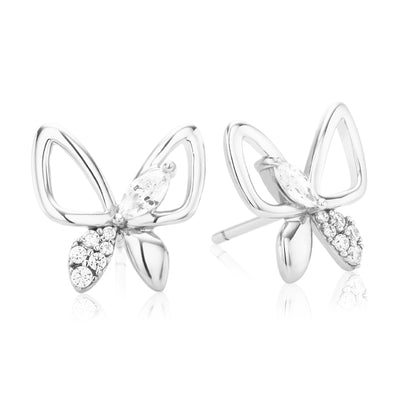 Sterling Silver Cubic Zirconia Butterfly Studs