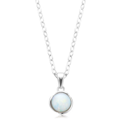 Sterling Silver Round Cut 6mm Opal Pendant