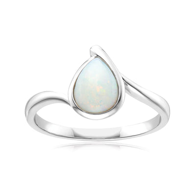Sterling Silver Pear Cut 8x6mm Opal Ring