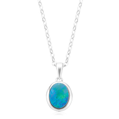 Sterling Silver Oval Cut 9x7mm Black Opal Pendant