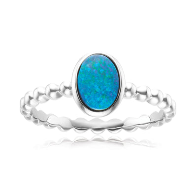 Sterling Silver Oval Cut 7x5mm Black Opal Ring