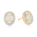 9ct Yellow Gold Oval Cut 8x6mm Opal & 0.13 Carat tw of Diamonds  Stud Earrings