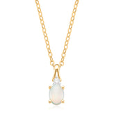 9ct Yellow Gold Oval Cut 7x5mm Opal & Diamond Pendant