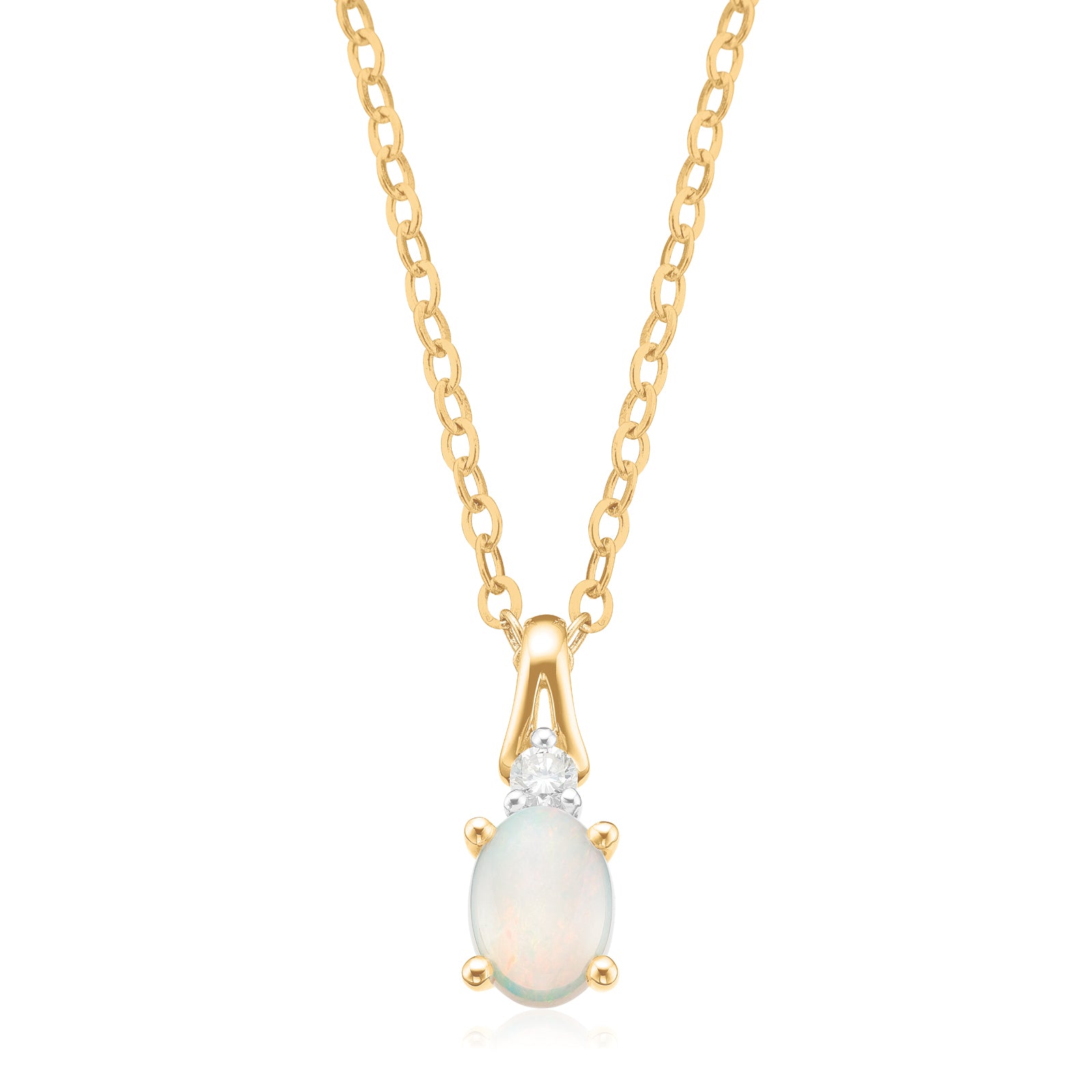 9ct Yellow Gold Oval Cut 7x5mm Opal & Diamond Pendant