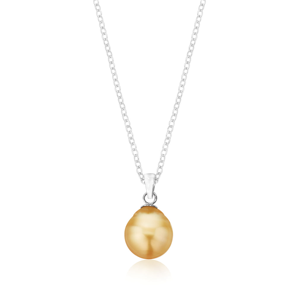 Sterling Silver 9-11mm Golden South Sea Pearl Pendant
