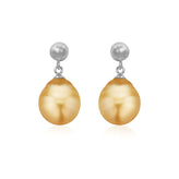Sterling Silver 9-11mm Golden South Sea Pearl Earrings
