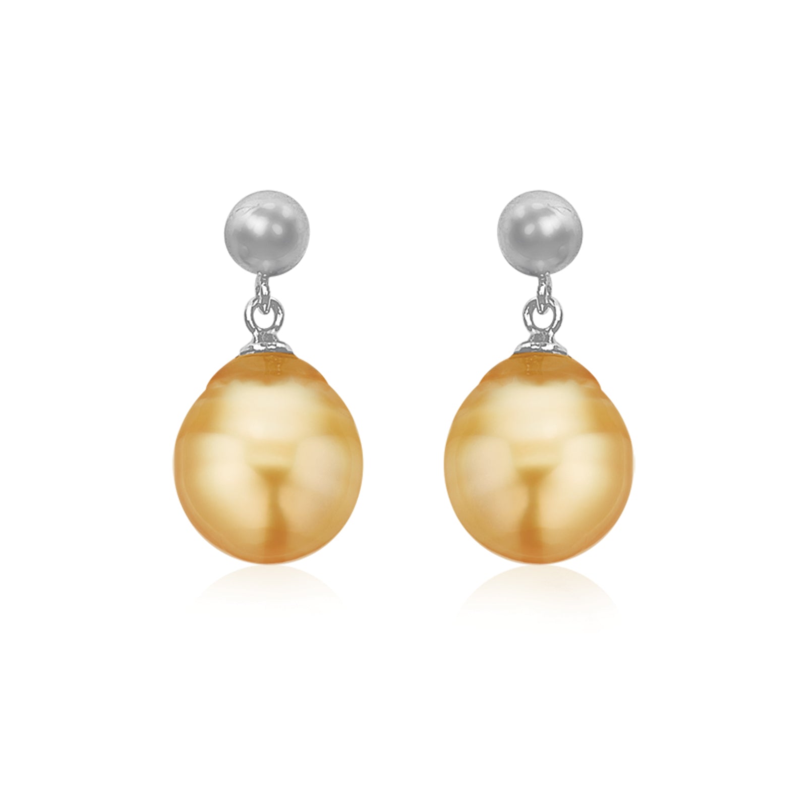 Sterling Silver 9-11mm Golden South Sea Pearl Earrings