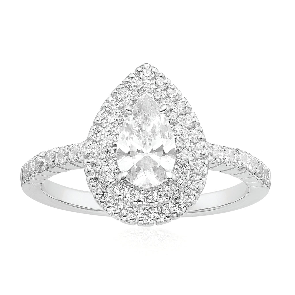KISS Sterling Silver Pear & Round Brilliant Cut Cubic Zirconia Made with Swarovski elements Ring