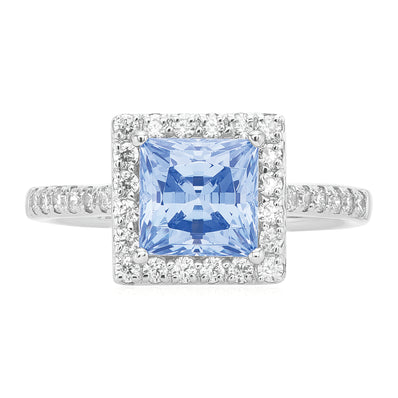 KISS Sterling Silver  Princess & Round Cut with Blue & White Swarovski Zirconia Ring