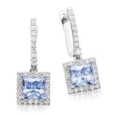 KISS Sterling Silver  Princess & Round Cut with Blue & White Swarovski Zirconia Huggies Earrings