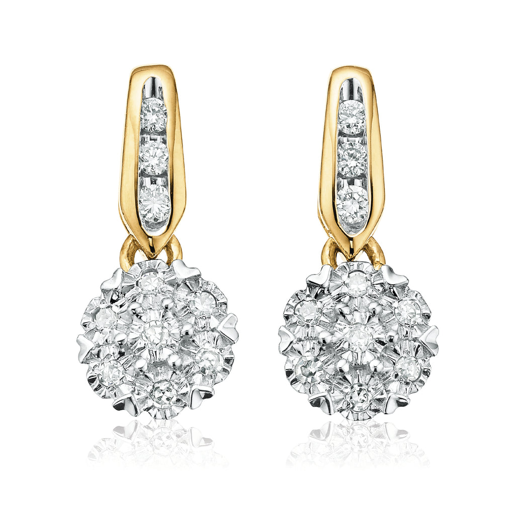9ct Yellow Gold Round Brilliant Cut with 0.10 CARAT tw of Diamonds Drop Earrings