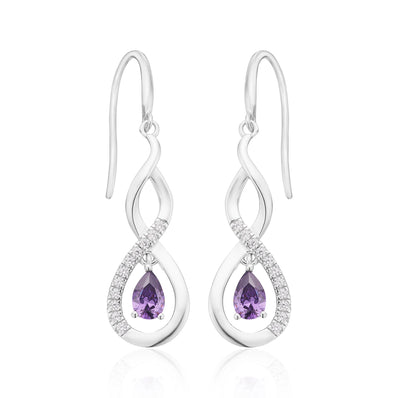 Sterling Silver Purple & White Cubic Zirconia Drop Earrings
