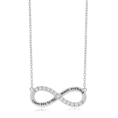 Sterling Silver 45-49cm with Round White Cubic Zirconia Infinity Engraved Necklaces