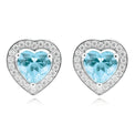 Sterling Silver Heart & Round Blue and White  Cubic Zirconia Stud Earrings